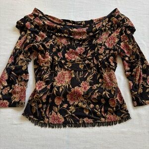 MSK Floral Long Sleeve Blouse 1X Boho Vintage Made in USA